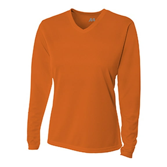 A4 Long Sleeve V-Neck Bird's Eye Mesh Tee For Women in Athletic Orange NW3255