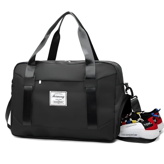 GASTROPOD Travel Duffel Bag, Large Folding Sports Gym Bag with Wet Pocket & Shoes Compartment - Black
