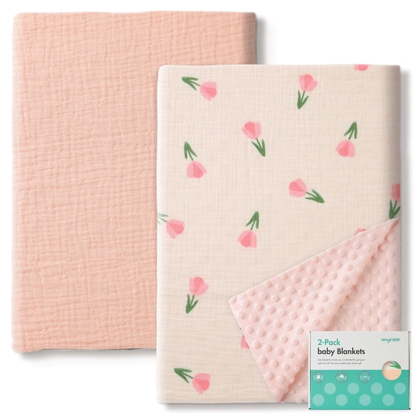 Manta para Bebé ANYEDDE Muselina de Algodón con Lunares Minky y Diseño Floral Rosa