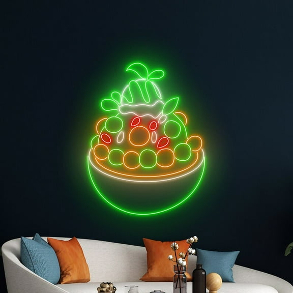 Handmadetneonsign Bingsu Fruit Neon Sign, Ice Bingsu LED Art Decor, Bingsu Coffee Store Wall Decor