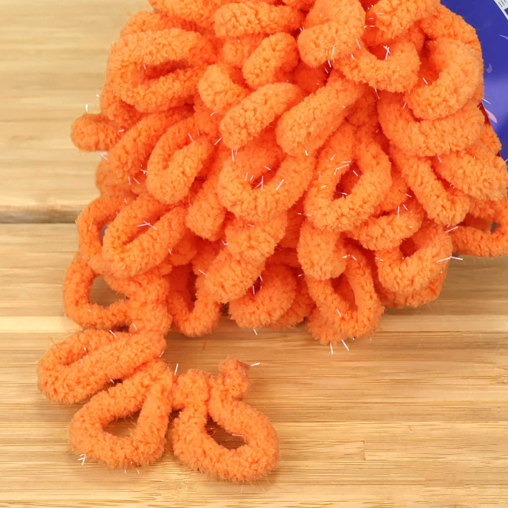 JubileeYarn Fun Finger Sparkle Loops Yarn - Polyester Jumbo Loop Yarn - 100g/Skein - Orange Peel - 6 Skeins