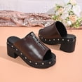 thumbnail image 4 of Peep-Toe Platform Sandals For Women with Studded Zipper Detail, 5 cm Height Increase, Comfortable Beach Slippers for Spring and Summer, 4 of 9