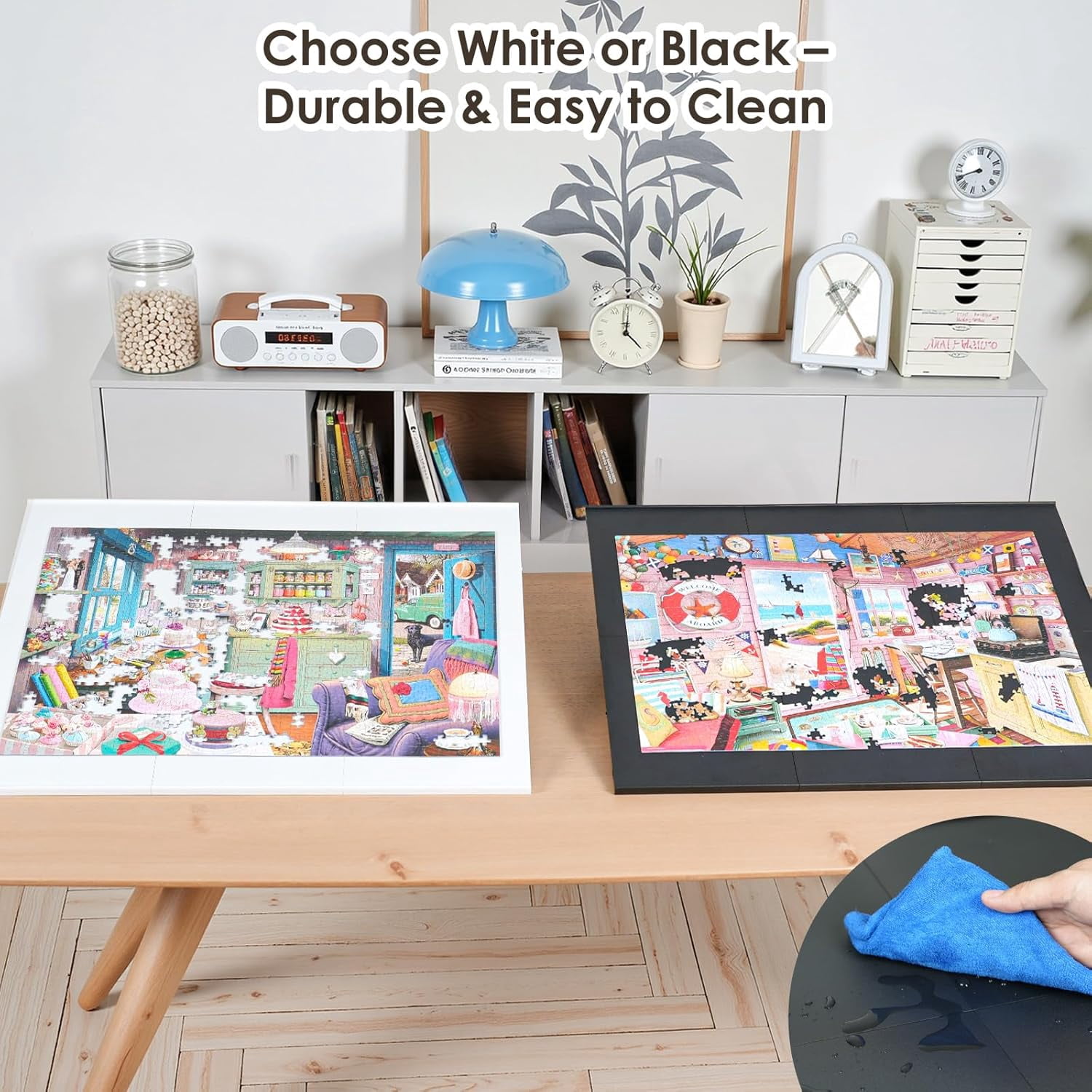 WELGEE 1000-Piecce Tilting Puzzle Board with Stand, 31” x 24” Lightweight Portable Puzzle Table for Adults & Seniors, DIY Customizable Puzzle Accessory Only 3.5 lbs (Black)