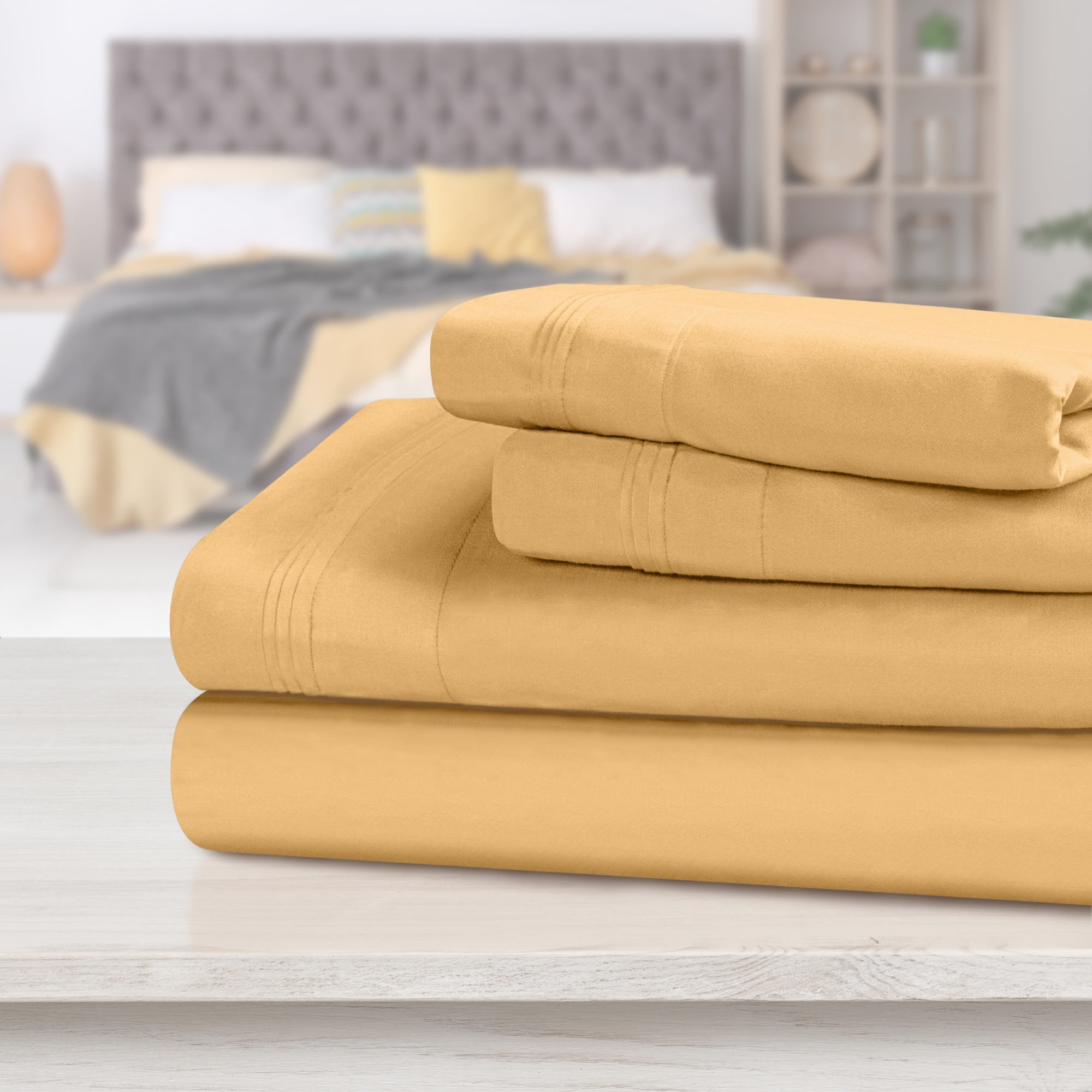 Impressions Anathema Egyptian Cotton Solid Deep Pocket Sheet Set Queen Gold 4 Pieces