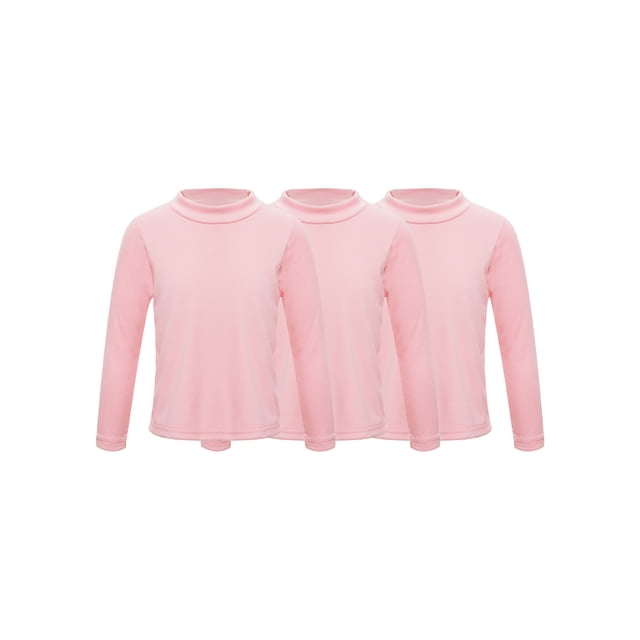 Moggemol Girls 3 Packs Long Sleeve T-Shirt Thermal Base Layer Tops Basic Stretch Tees Fleece Undershirt Pink 160