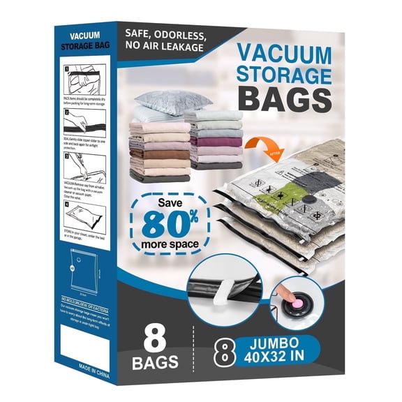 Cubepoint 8 Jumbo Vacuum Storage Bags, Space Saver Bags, Large Space Clothes Storage Bags, Airtight Vacuum Seal Bags for Clothes, Comforters, Blankets
