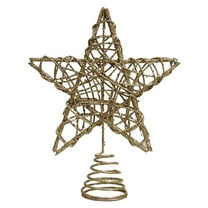 Gold Glitter Christmas Tree Topper - 6 Inch Glittered Wire Star Tree Topper, Metal Xmas Treetop Decor for Home Holiday Party Winter Decorations