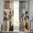 thumbnail image 3 of Black Brown Girls Boho Semi Sheer Curtains 72 Inch Length 2 Panels Set, Grey Vintage Ethnic Abstract Art Sheer Kitchen Curtain Privacy Voile Window Curtain for Living Room Bedroom Rod Pocket Drapes, 3 of 7