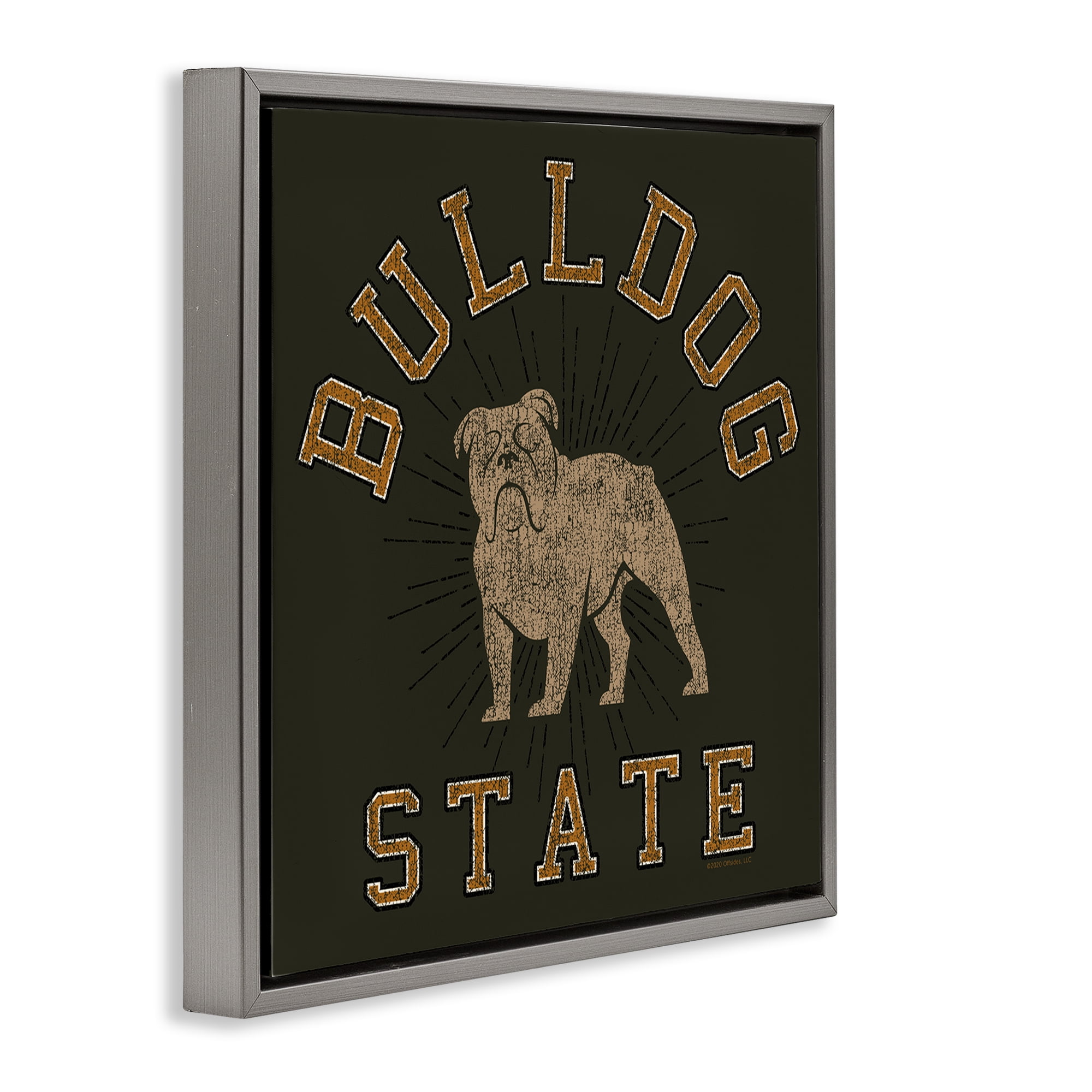 Stupell Industries Vintage Bulldog State Novelty & Humor Painting Gray Floater Framed Canvas Art Print Wall Art, 25 x 25