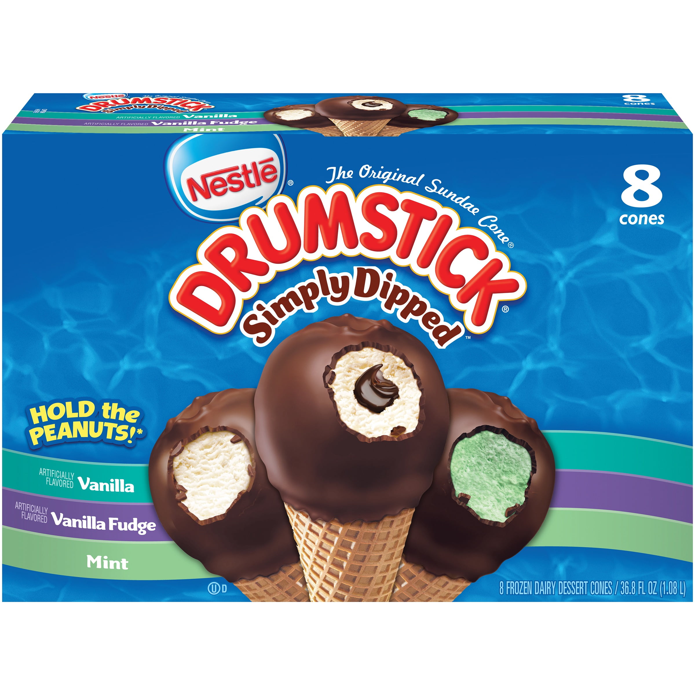 DRUMSTICK SIMPLY DIPPED Vanilla, Vanilla Fudge & Mint Ice Cream Cones