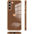 thumbnail image 4 of Compatible with Samsung Galaxy S22 Case Love Heart Plating Electroplate Luxury Elegant Case Camera Protector Soft TPU Shockproof Protective Corner Back Cover Galaxy S22 Case -Brown, 4 of 11