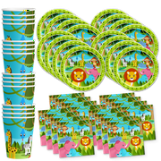 Safari Jungle Theme Birthday Party Decorations Tableware Set - Wild Animal Birthday Party Supplies Includes Plates, Napkins, and Cups | Kit for 16