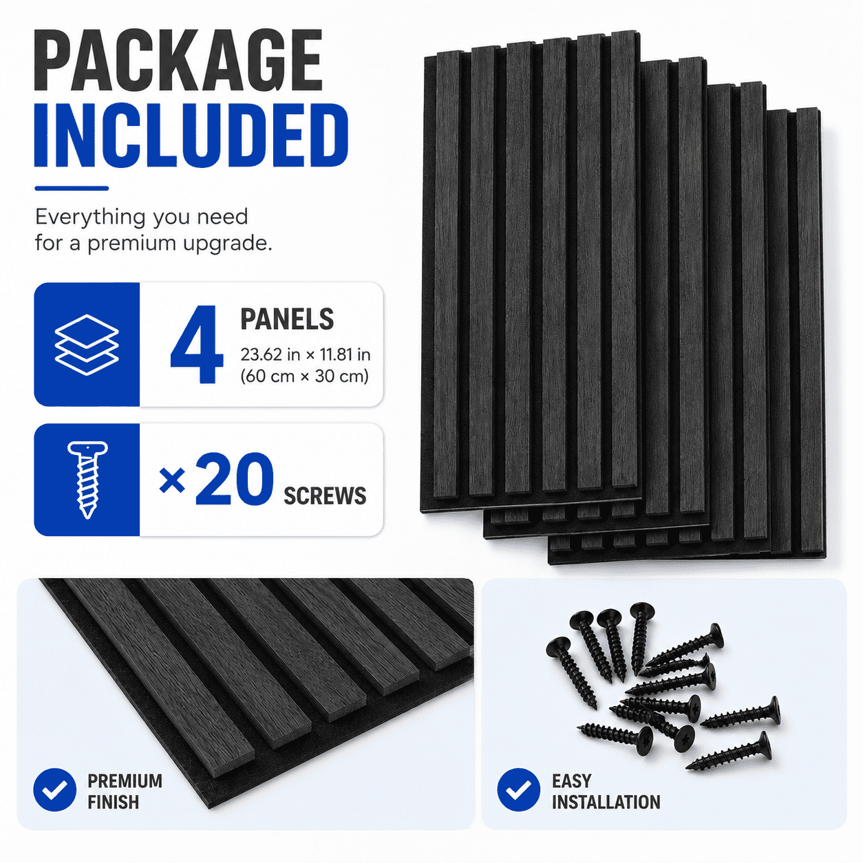Yeslife 4 pcs Wood Slat Acoustic Wall Panels, 11.81 in x 23.62 in, Grey Oak MDF, 3D Decorative Sound-Absorbing Panels for Interior Walls, 7.7 sq ft
