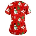 thumbnail image 3 of Stralyhd Christmas Scrub Tops Women Holiday Prints Medical Nursing Uniform Shirts Soft Christmas Tree Print Nursing Uniform V Neck Short Sleeve Xmas Shirt with Pockets Vermilion 3XL, 3 of 3