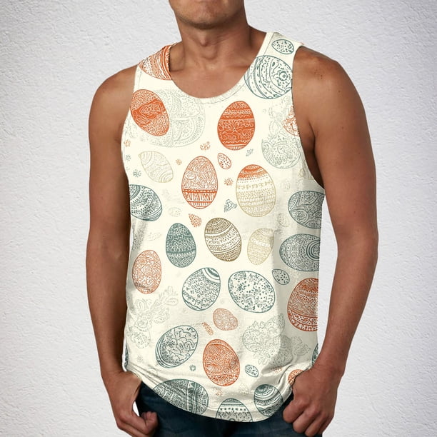 Camiseta sin mangas de cuello redondo para hombre, ropa de ocio, fitness, para el hogar, pijama, camiseta con estampado a color, blusa deportiva de poliéster para hombre