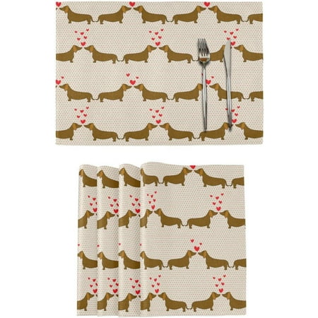 

Dachshunds Dogs Lovers Placemats Set of 4 Polka Dot Background Place Mats Washable for Kitchen Dining Table Heat Resistant Decorative Colth Table Mats 12x18 Inch