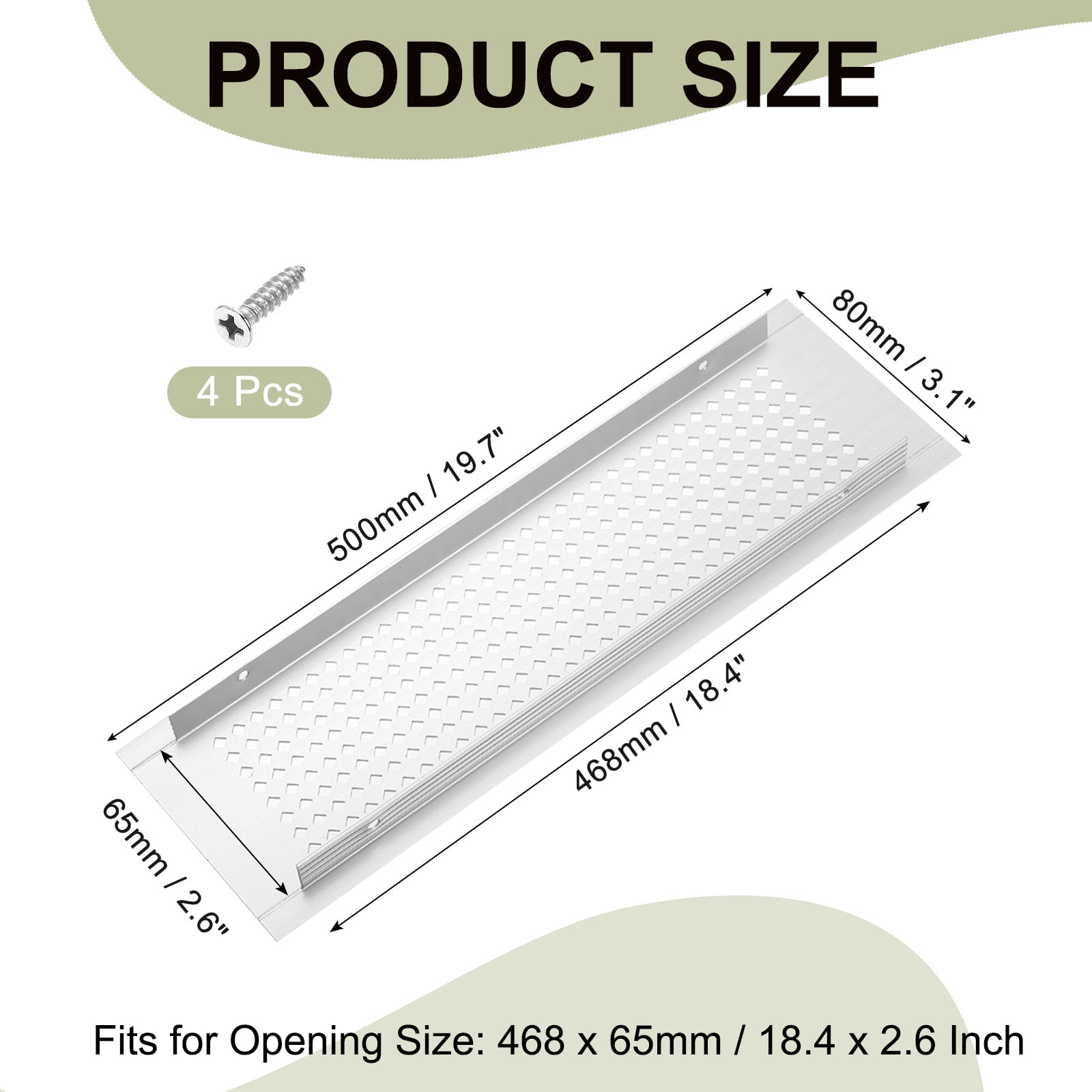 Uxcell 2Pcs 20 x 3" Door Air Vent Cover Grille Ventilation Cover with Screw Silver
