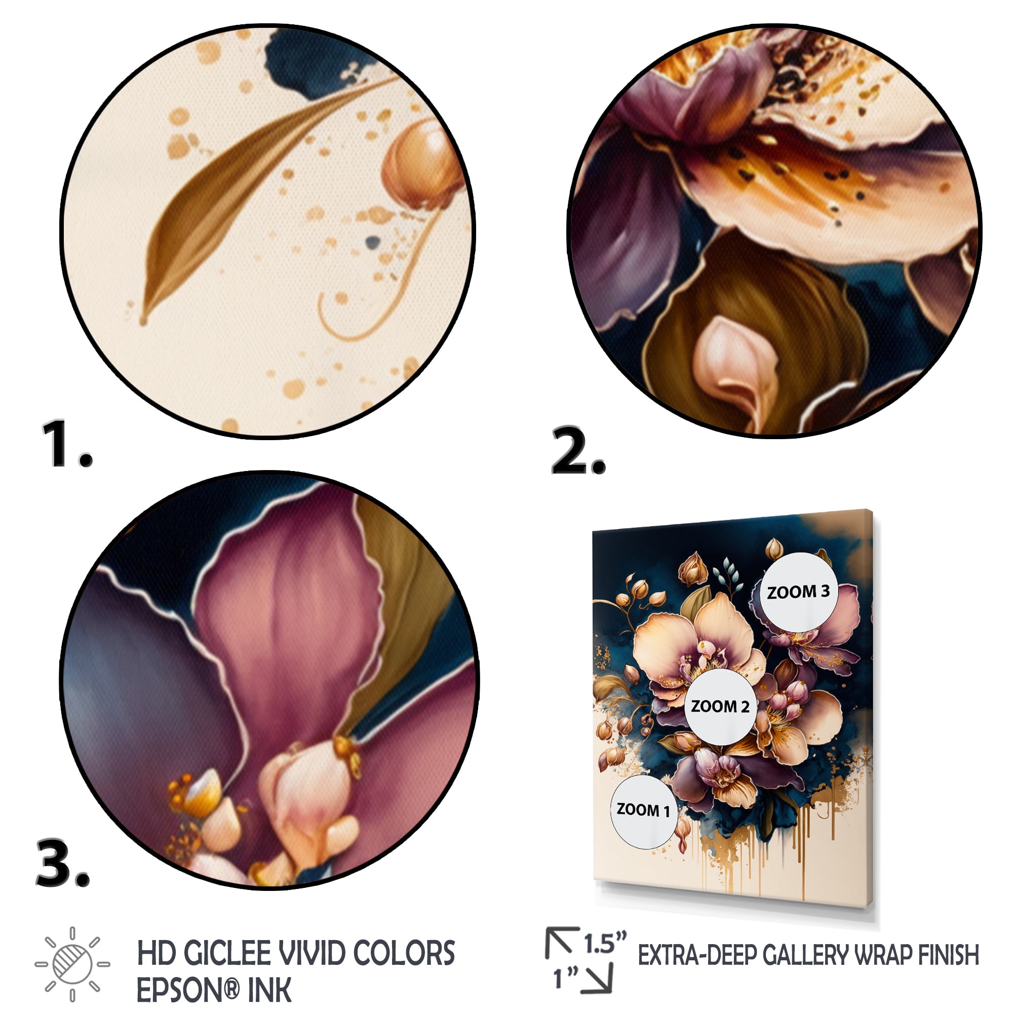 Designart Burgundy And Blue Orchid Bunch II Canvas Wall Art