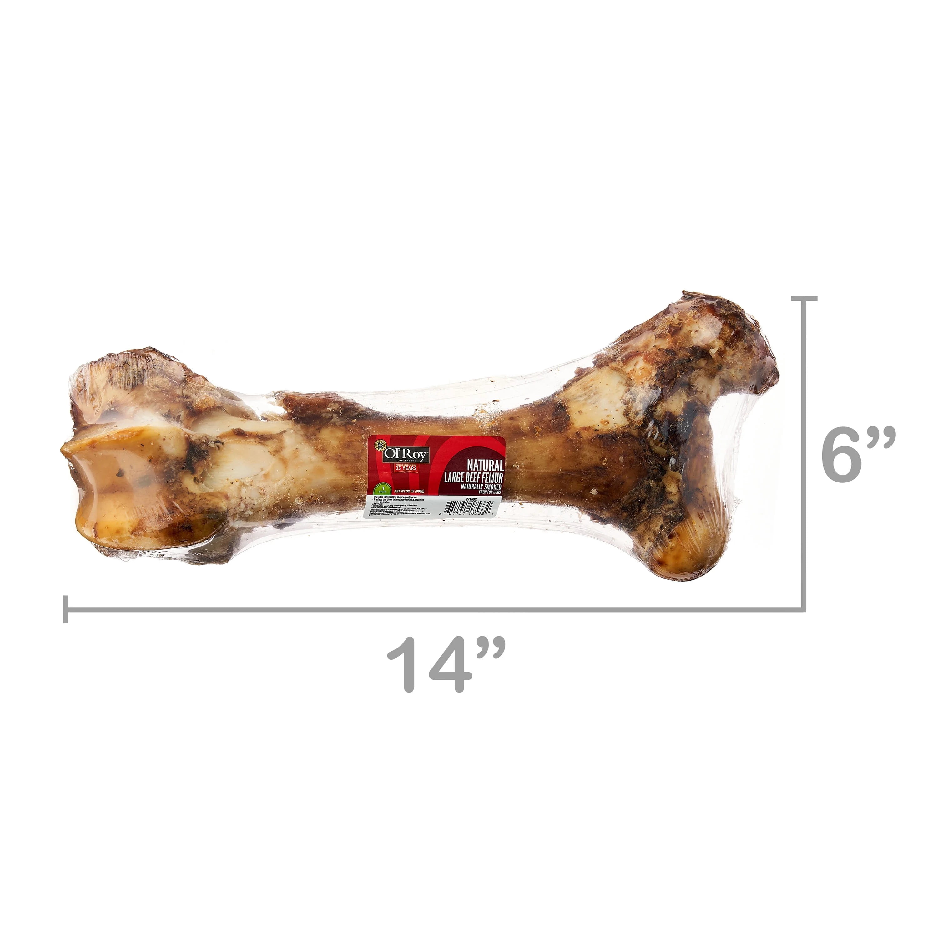 (5 pack) Ol' Roy Natural Large Beef Femur Dog Chew for Healthy Teeth, 1 Pack
