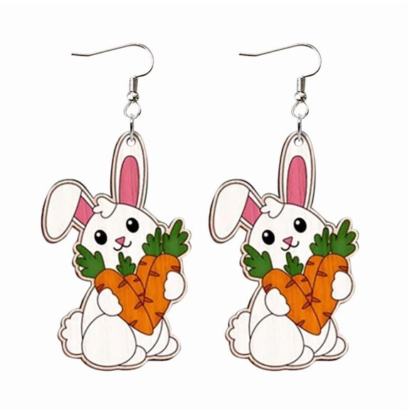 DESIGNICE 2026 New Silver Earring Set Easter Bunny Carrot Earrings Acrylic Earrings Happy Spring Earrings Threadless Flat Back Earrings Pearl Dangle Earrings for Easter,Spring,Parties,Gifts,Casual