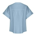 thumbnail image 4 of Lovskoo Summer Tops for Women 2024 V Neck Short Sleeve Solid Color Trendy Printed T Shirt Cardigan Loose Casual Shirt Tops Blue, 4 of 7