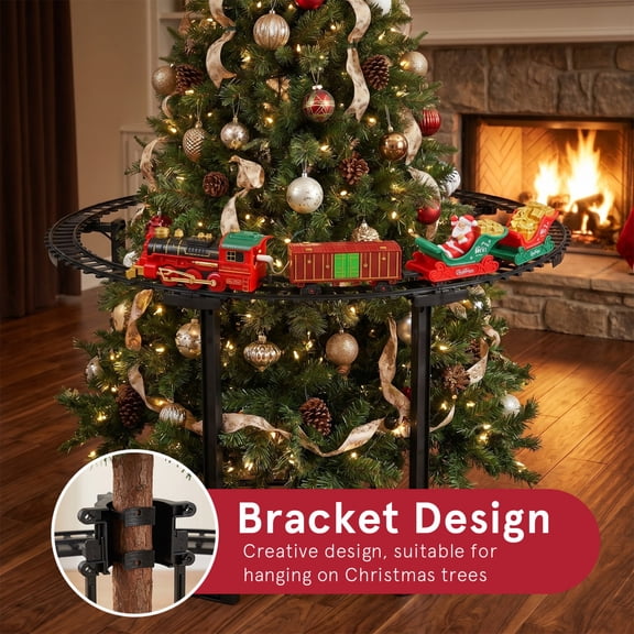 Hanging Christmas Train Set with Light/Smoke/Sound/Music, Toy Train Set Around Under the Christmas Tree, Christmas Toys Gift