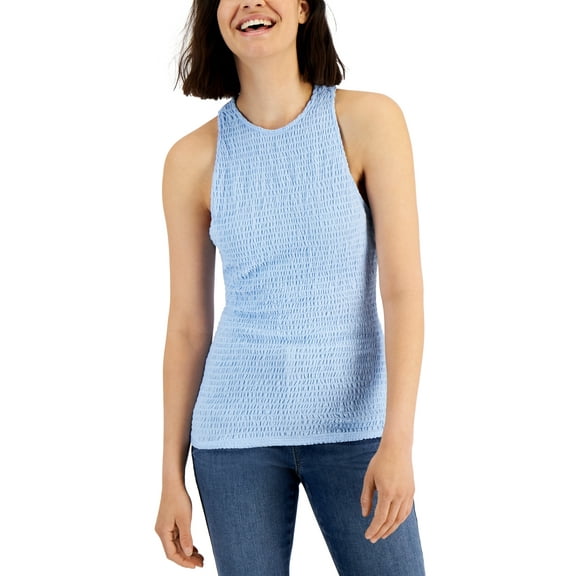 MSRP $50 Inc International Concepts Womens Smocked Halter Top Blue Size Medium