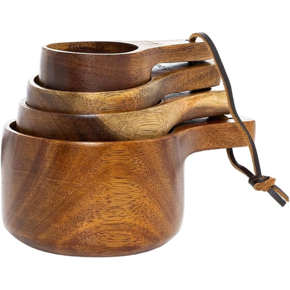 Wooden Measuring Cups Spoons Set Engraved Stackable Kitchen Baking Tool