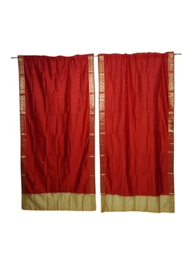 Mogul 2 Indian Handmade Silk Sari Curtain Drape Panel Window Treatment Brocade Border Rod Pocket Bedroom Living Room Décor 84 inch