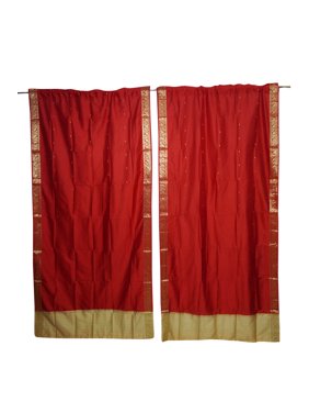 Mogul 2 Indian Handmade Silk Sari Curtain Drape Panel Window Treatment Brocade Border Rod Pocket Bedroom Living Room Décor 84 inch