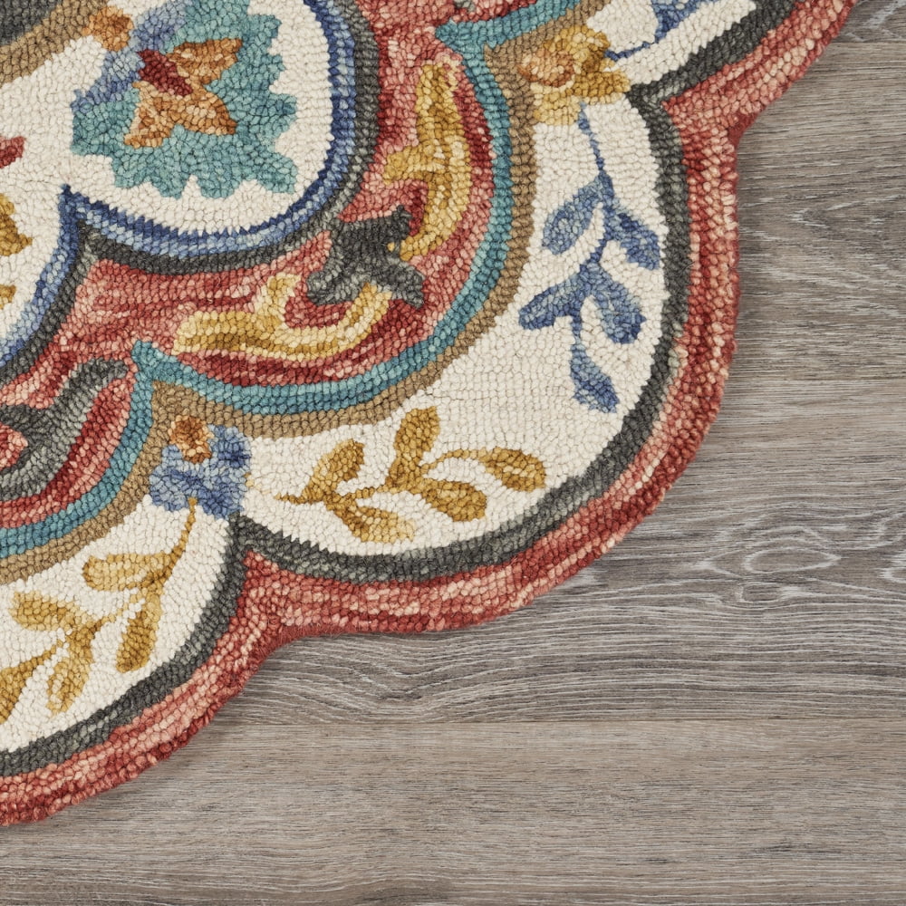 Ox Bay Talia 4' Round Ivory/Red Floral Wool Indoor Area Rug