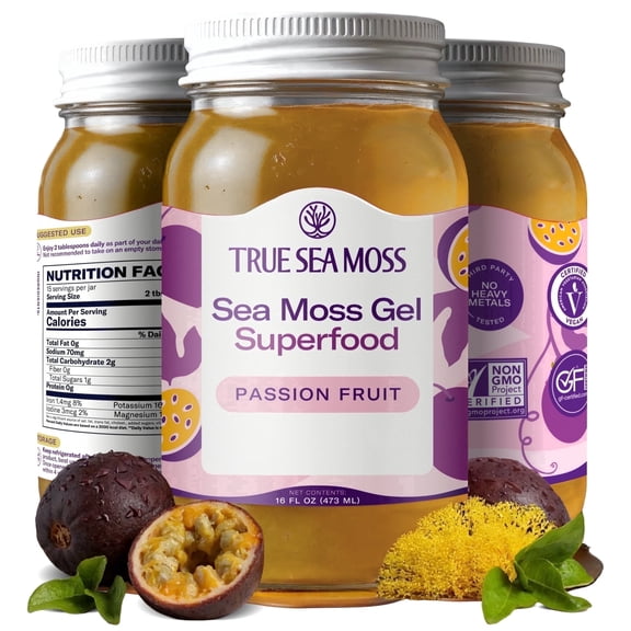 TrueSeaMoss Wildcrafted Irish Sea Moss Gel – Passion Fruit, 1 Pack, Natural Seamoss – 16 fl oz Flavored Seaweed Snack