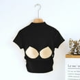 thumbnail image 4 of MIUOWANP Women's Short Sleeve Top with Built in Bra Solid Color Decorative Pattern V-Neck Slim Blouse Size L(8)Black, 4 of 4