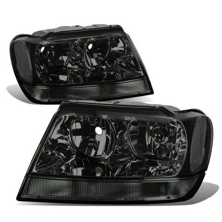 For 99-04 Jeep Grand Cherokee HeadLight Lamps Kit (Smoke Lens) - WJ 00 01 02 (Best Jeep Headlight Upgrade)