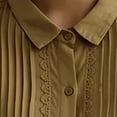 thumbnail image 5 of Pounoo Blouses for Women Dressy Casual Long Sleeve Collared Pleated Cutout Trim Button Front Blouses Relaxed Fit Office Casual Outfits Gift, 5 of 6