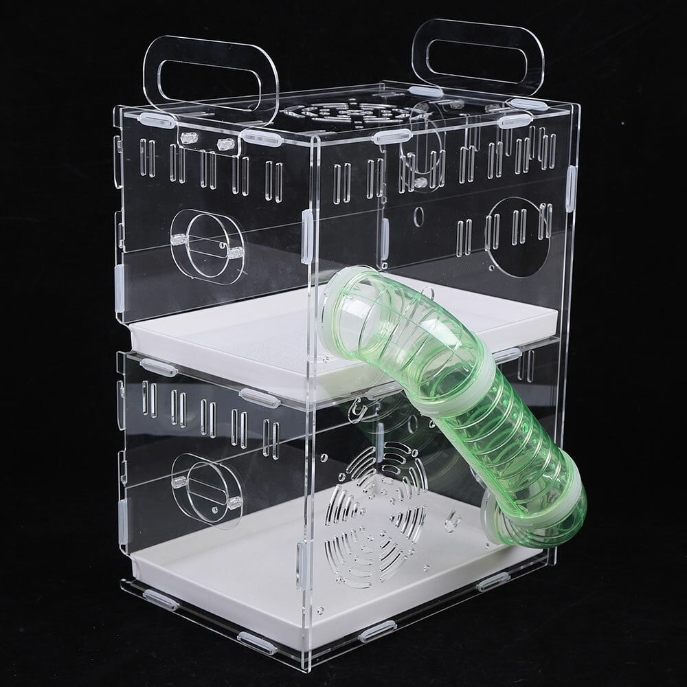 Hamster Cage 2 Tiers Acrylic Mouse Mice Rat Habitat Pet Small Animal House 10.24*7.48*13.78in for Hamsters, Quail, Flying Squirrels