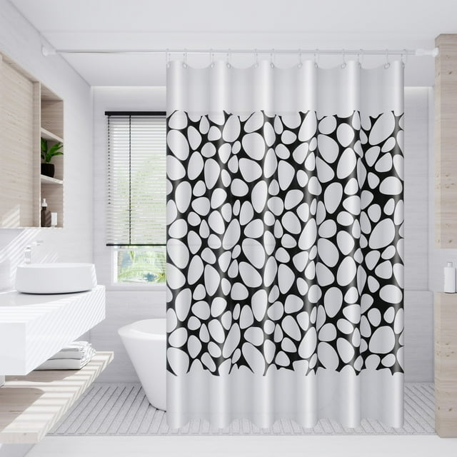Shower Curtain, Cobblestone Pattern, White Background, Water-Resistant Fabric, for Bathroom Decor, White