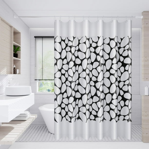 pstuiky Cortina de ducha para baño con estampado de adoquines fondo blanco