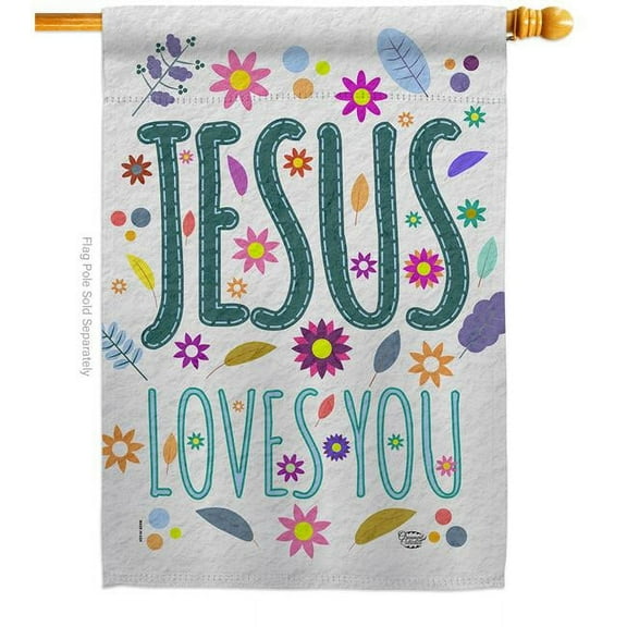 Angeleno Heritage H130391-BO 28 x 40 in. Jesus Loves You Religious Faith Double-Sided Vertical Decorative House Flag
