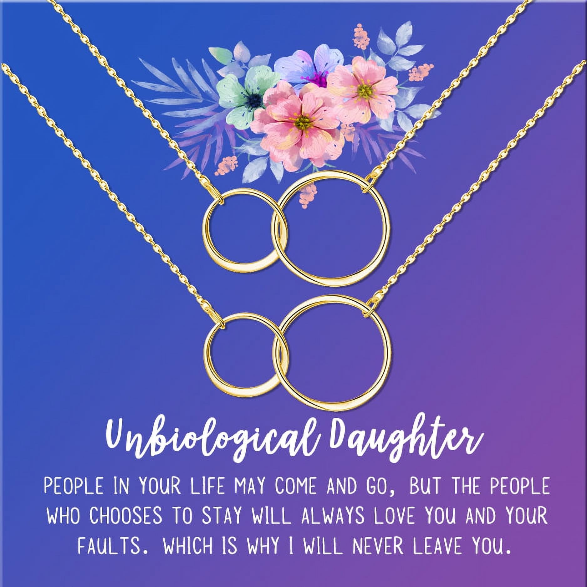 Anavia Unbiological Daughter Jewelry, Step Daughter Necklace Gift, Bonus Daughter Birthday Card Gift, Mother Daughter Set Necklace-[Two Gold Infinity Double Ring, Blue-Purple Gift Card]