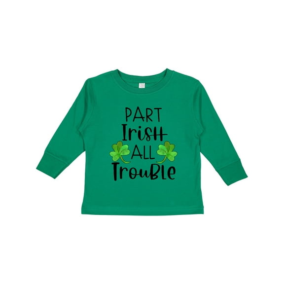 Inktastic Part Irish All Trouble St. Patrick's Day with Green Clovers Boys or Girls Long Sleeve Toddler T-Shirt