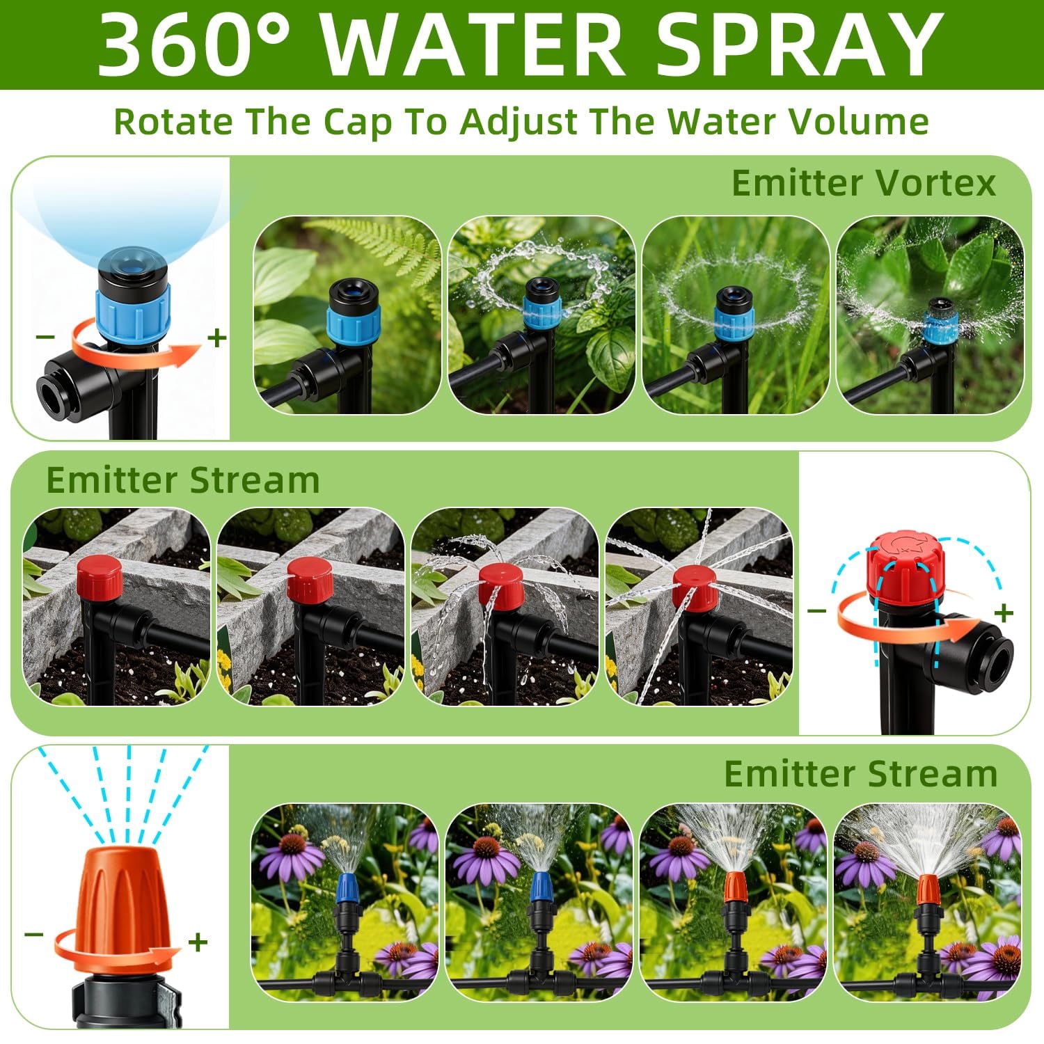 Drip Irrigation System 248ft Automatic Garden Watering With 1/2" & 1/4" Fast-lock Tubing Adjustable Nozzles Sprinklers Quick-connect Kit For Lawn Potted Plants