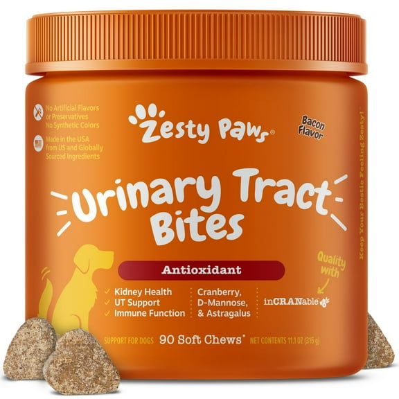 Cranberry Bladder Bites, Kidney, Bladder & Urinary Tract (UT) Support, Functional Dog Supplement, Bacon Flavor, 90 Count Soft Chews