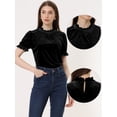 thumbnail image 2 of Camisa con cuello de volantes para mujer Blusa de terciopelo de manga corta Negro XS, 2 of 5