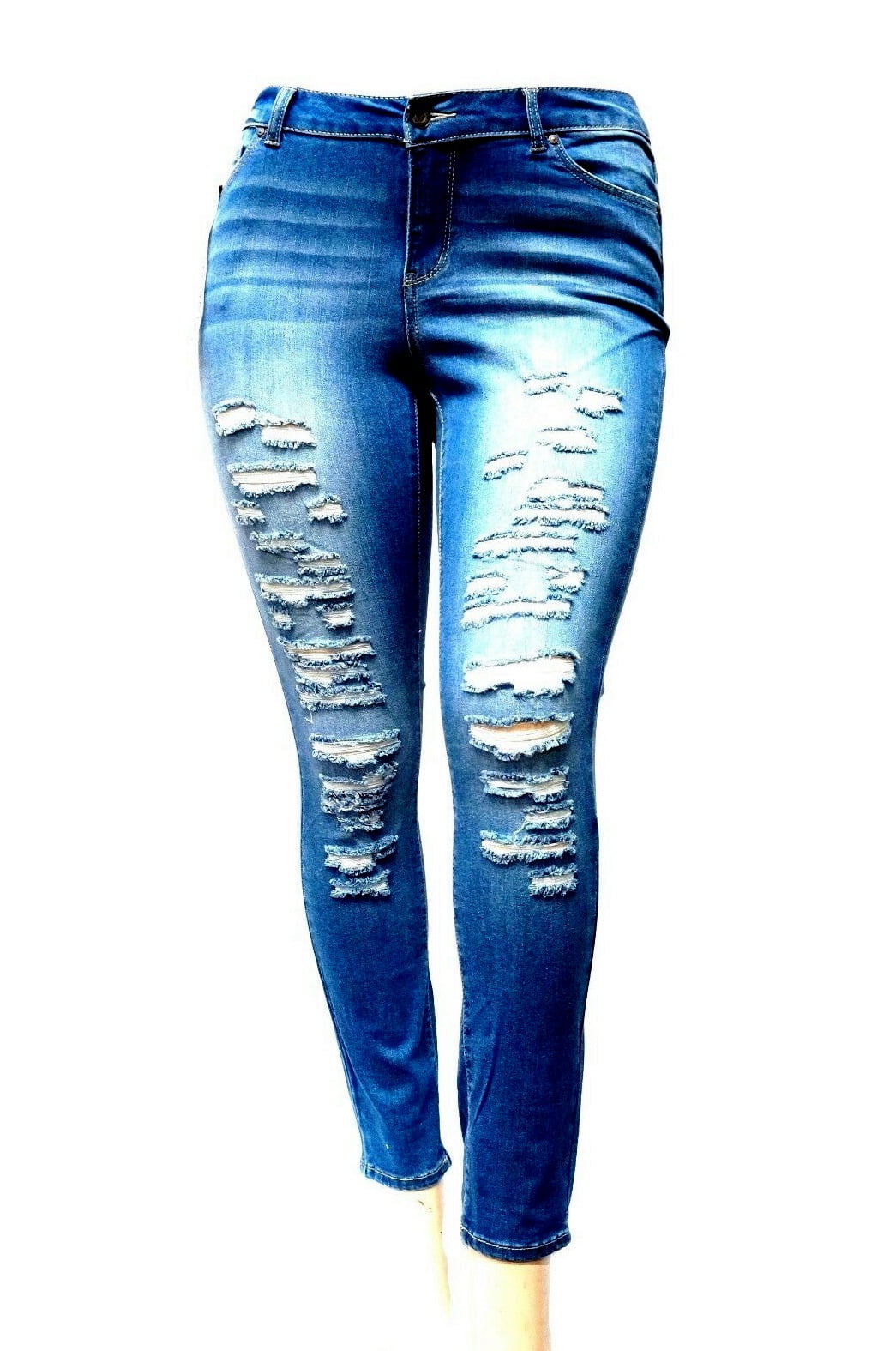 WOMENS PLUS SIZE Stretch Distressed Ripped SKINNY DENIM JEANS PANTS 14 to 34 