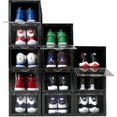 thumbnail image 1 of OLLIE Drop Front Hard Plastic Shoe Storage - Fits Up to Size 11 Mens - Shoe Organizer for Closet, Plastic Drawer Storage, Organization and Storage, Shoe Box, Stackable Storage Bins (Pack Of 12, Black), 1 of 6