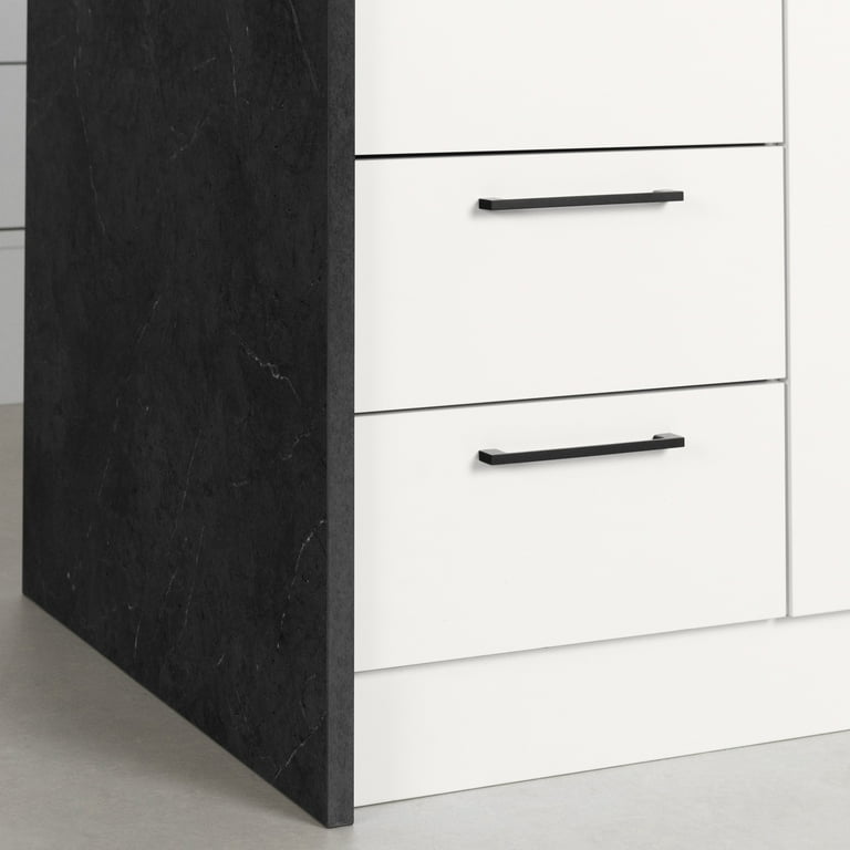 South Shore Myro Contemporary Kitchen Island Faux Black Stone and White