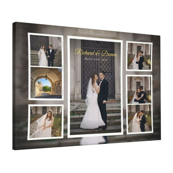 Custom Canvas Prints White Minimalist Romance Wedding Personalized Photo Image Collage DIY Framed Kit Wall Art Picture Room Decor 16x20 inch