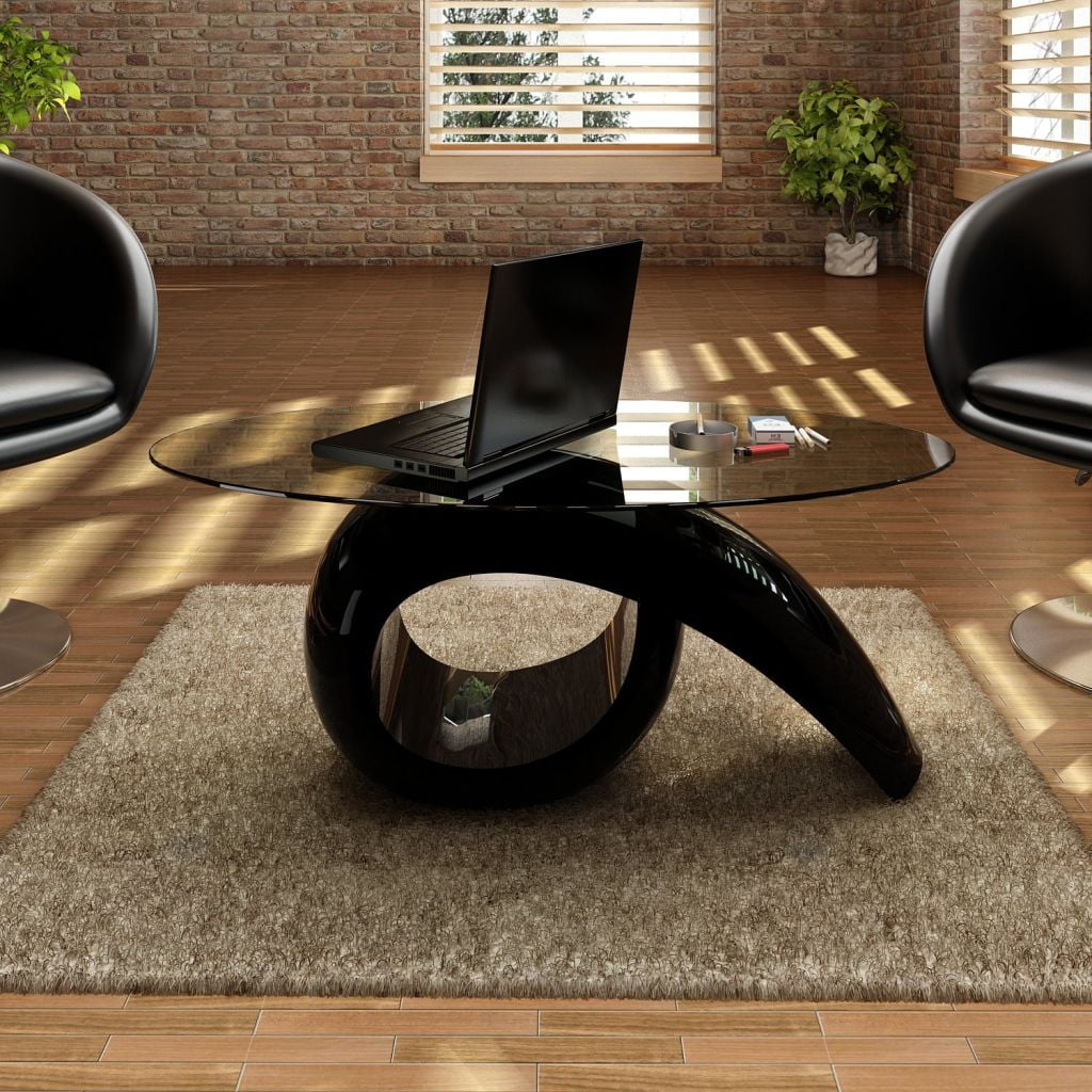 Kepooman Modern Side End Table with Oval Glass Top for Living Room Office Bedroom, Black Kepooman Modern Side End Table with Oval Glass Top for Living Room Office Bedroom, Black