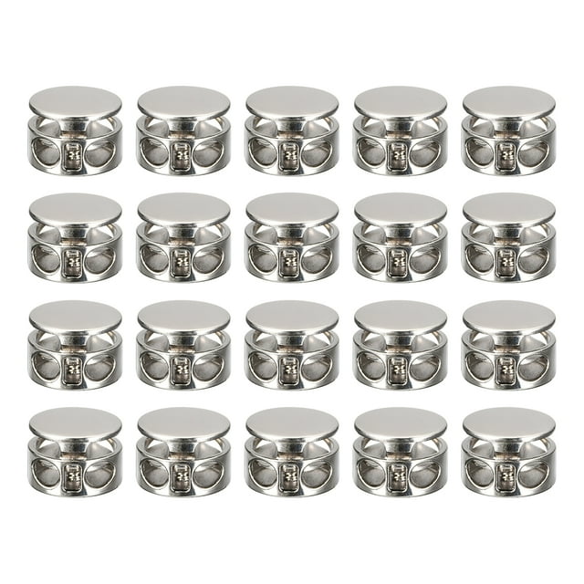 Unique Bargains 30pcs Metal Spring Cord Locks Toggle Stopper Cord Stops Fastener Toggles for Shoelaces Clothes White Nickel